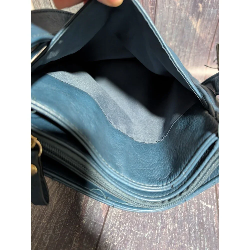Bueno Blue Faux Leather Crossbody Bag with Multiple Zipper Pockets